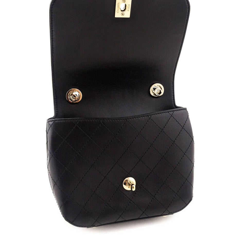 Chanel Black Calfskin Stitched Small Covered CC Flap Bag
