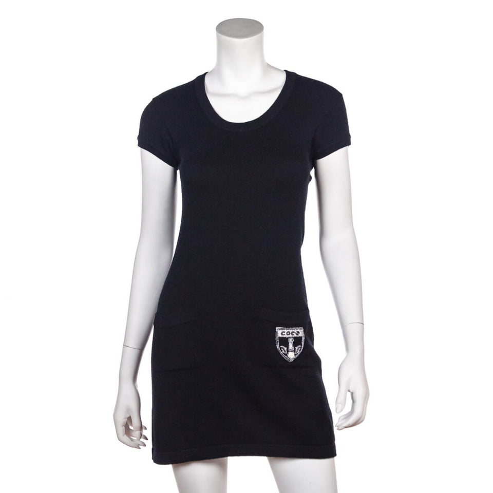 Chanel Black Cashmere Knit Coco Mini Dress Size XS | FR 36
