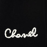 Chanel Black Cashmere Knit Pearl Embellished Logo Scarf