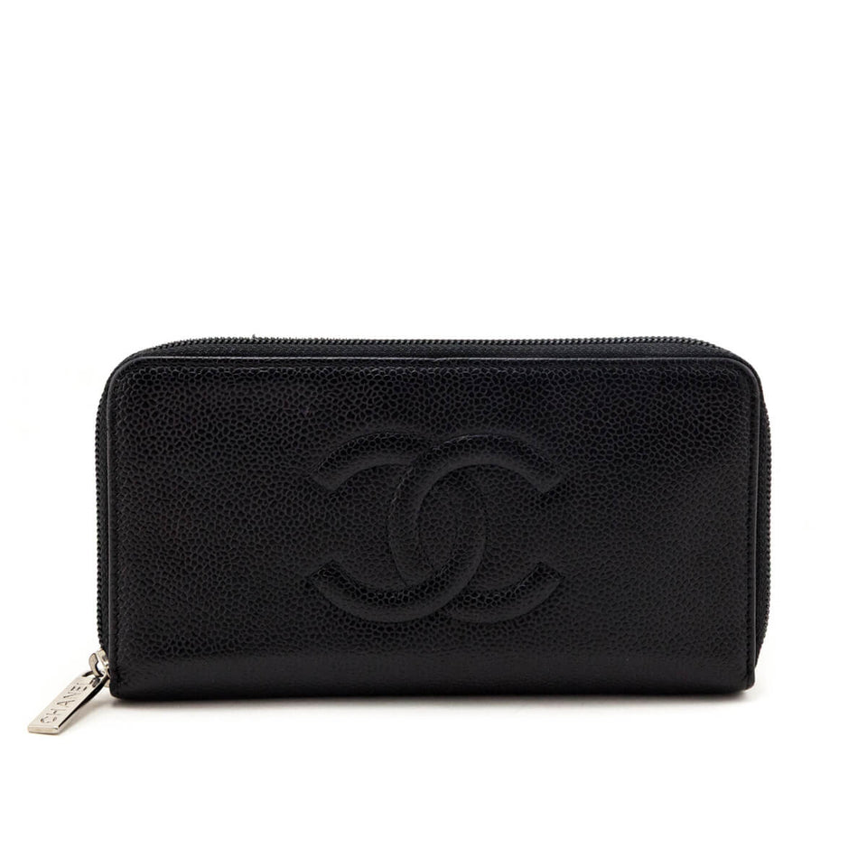 Chanel Black Caviar Large Timeless CC Zip Around Wallet