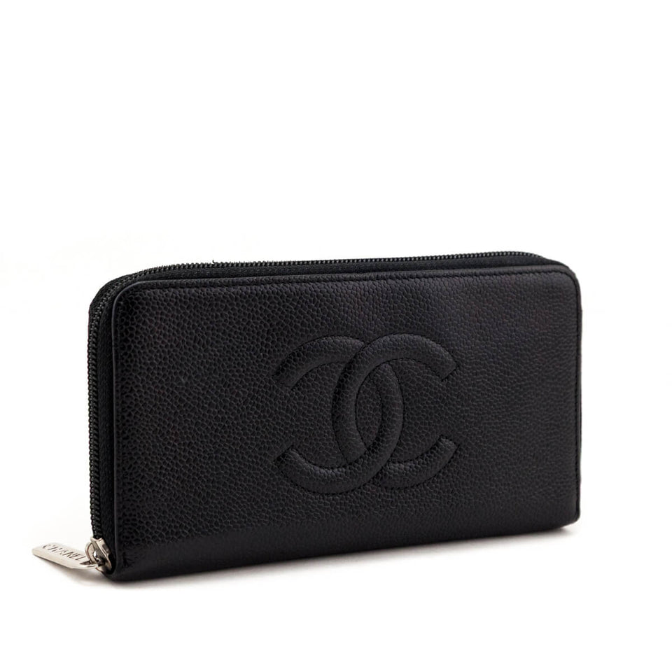 Chanel Black Caviar Large Timeless CC Zip Around Wallet