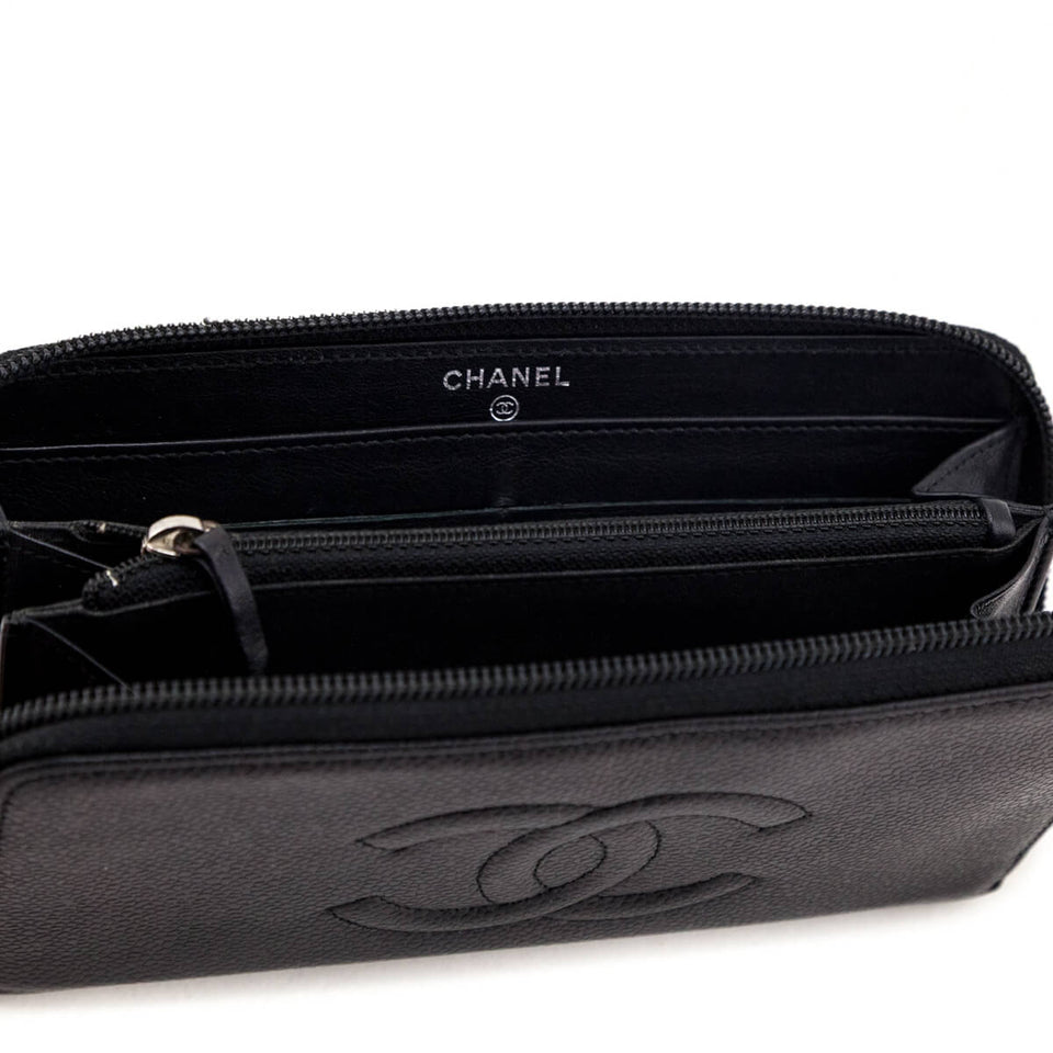 Chanel Black Caviar Large Timeless CC Zip Around Wallet