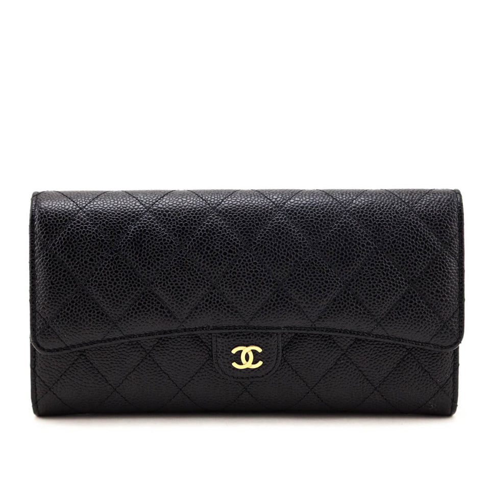 Chanel Black Caviar Quilted Travel Wallet Clutch