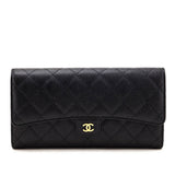 Chanel Black Caviar Quilted Travel Wallet Clutch