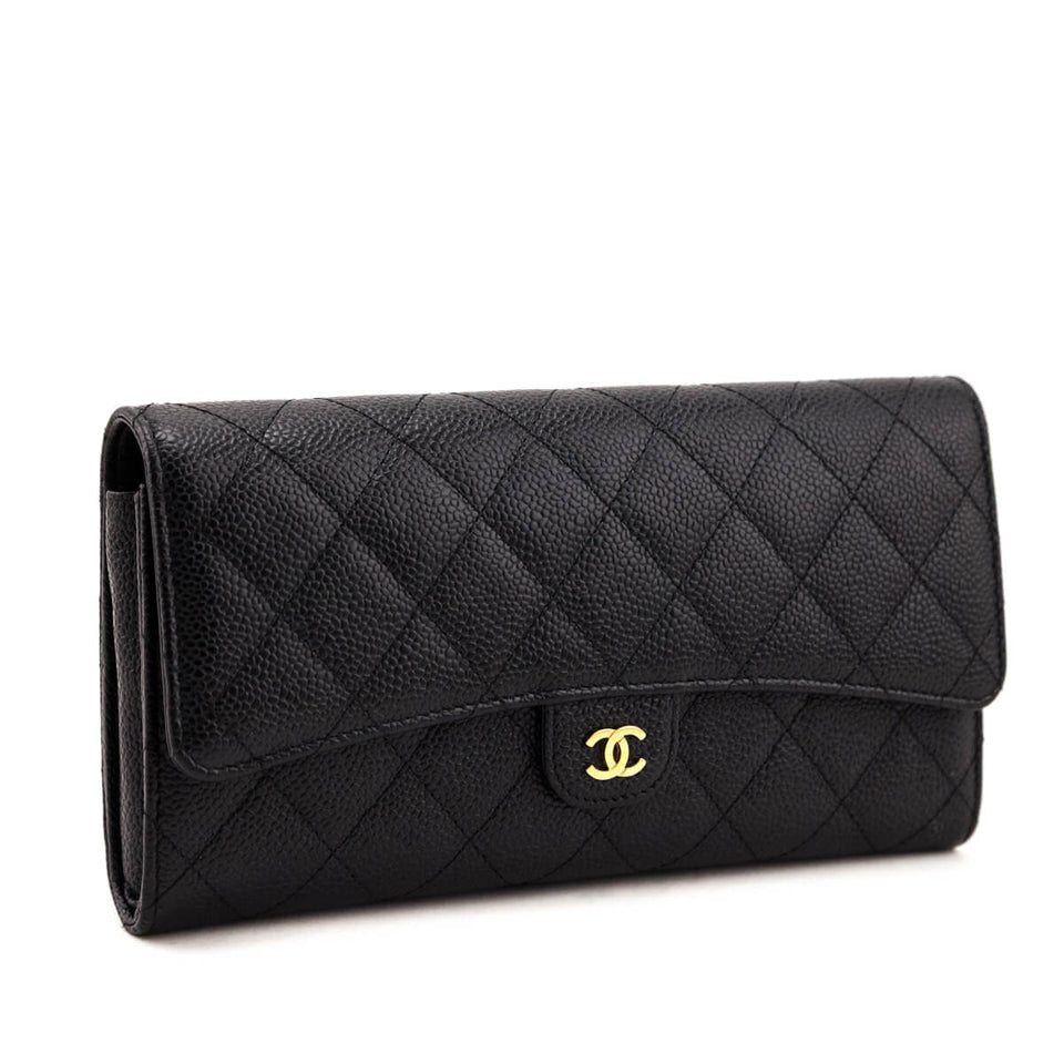 Chanel Black Caviar Quilted Travel Wallet Clutch