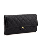 Chanel Black Caviar Quilted Travel Wallet Clutch