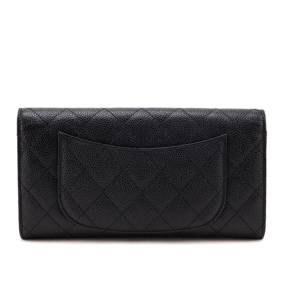 Chanel Black Caviar Quilted Travel Wallet Clutch