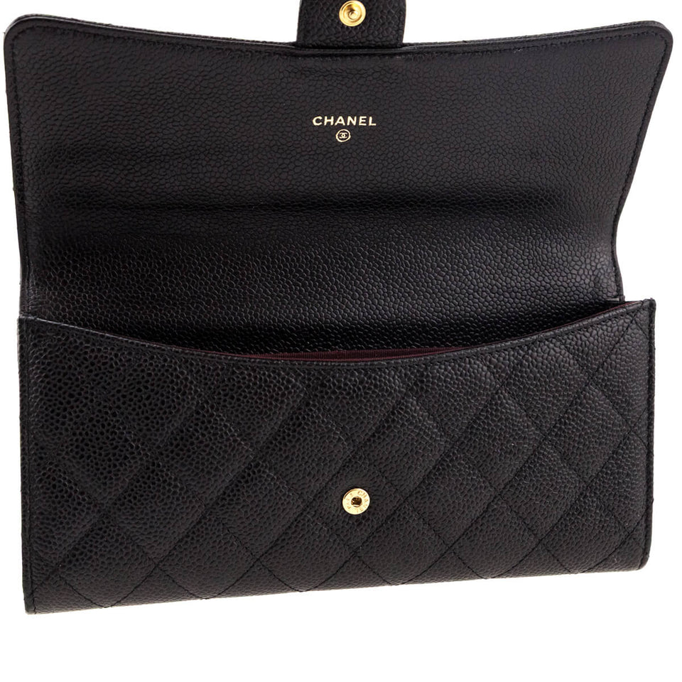 Chanel Black Caviar Quilted Travel Wallet Clutch