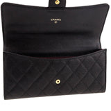 Chanel Black Caviar Quilted Travel Wallet Clutch