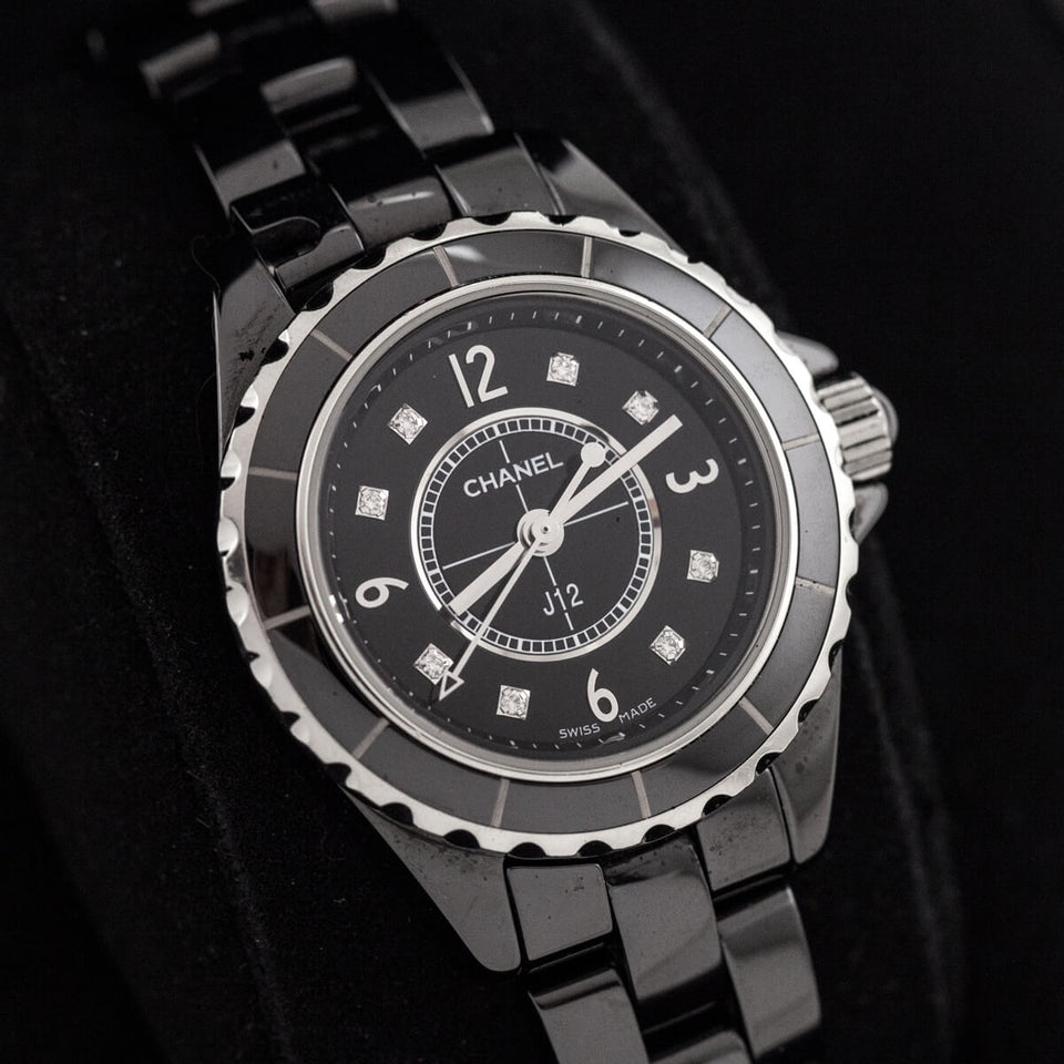 Chanel Black Ceramic & Diamonds J12 29mm Watch