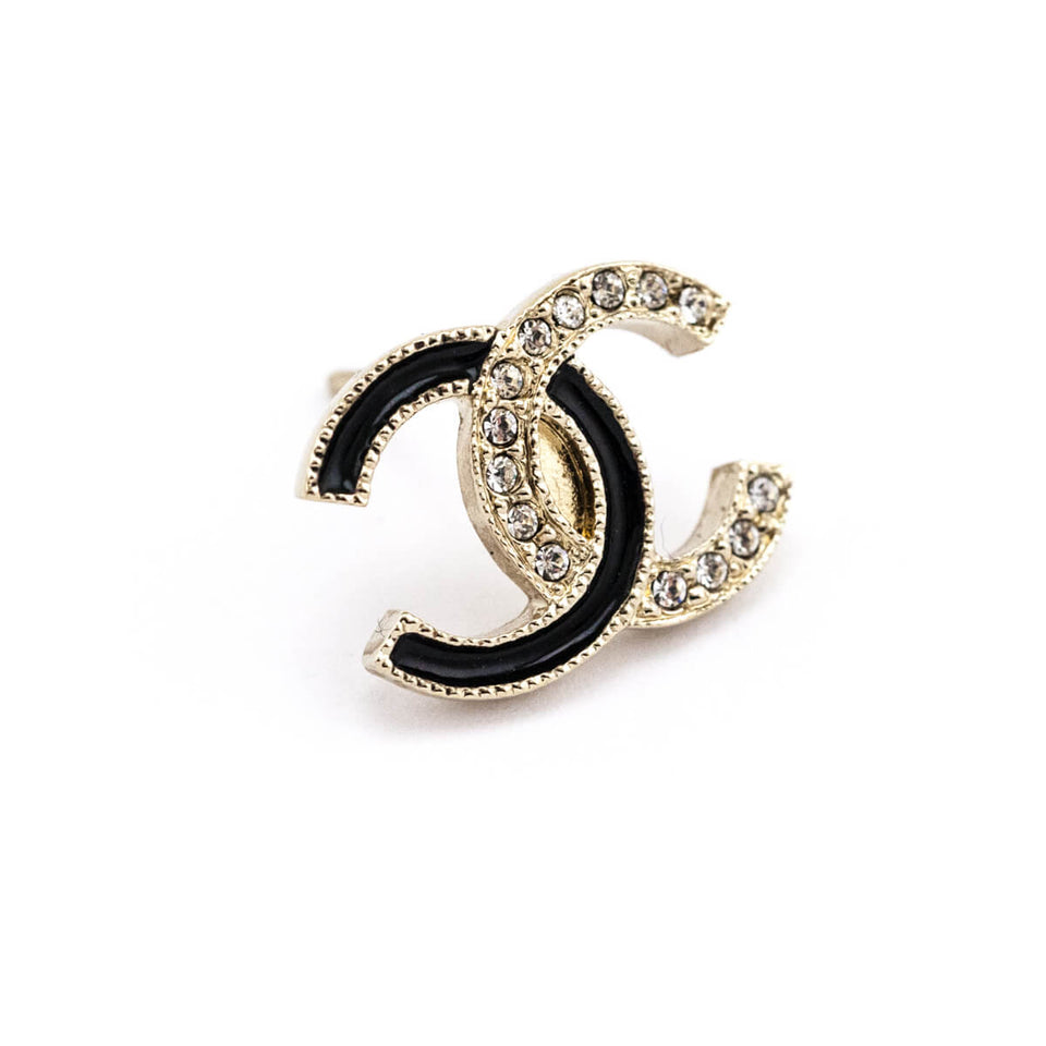 Chanel Black Enamel & Crystal CC Stud Earrings