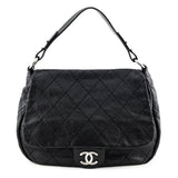 Chanel Black Glazed Calfskin Stitched XL On The Road Flap