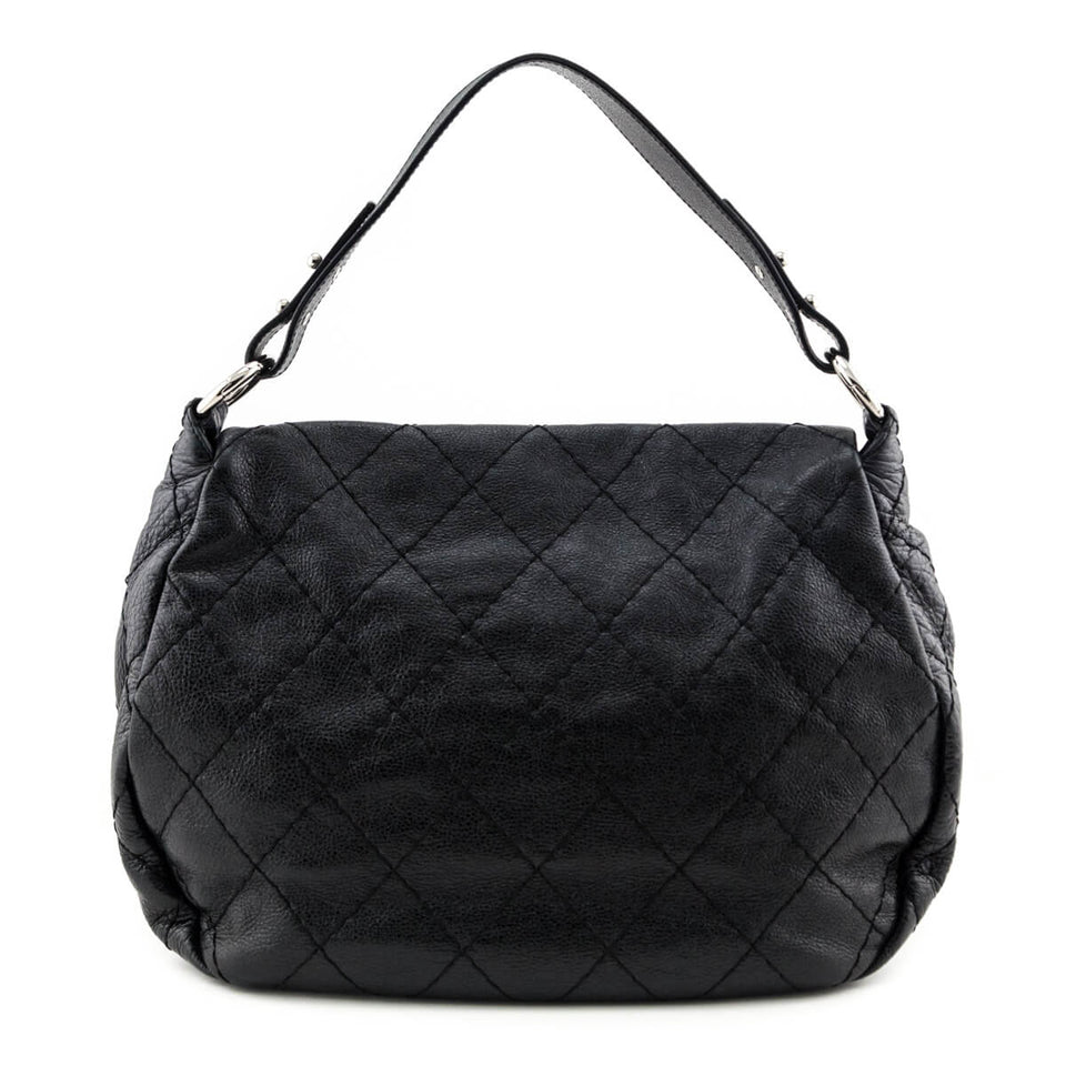Chanel Black Glazed Calfskin Stitched XL On The Road Flap