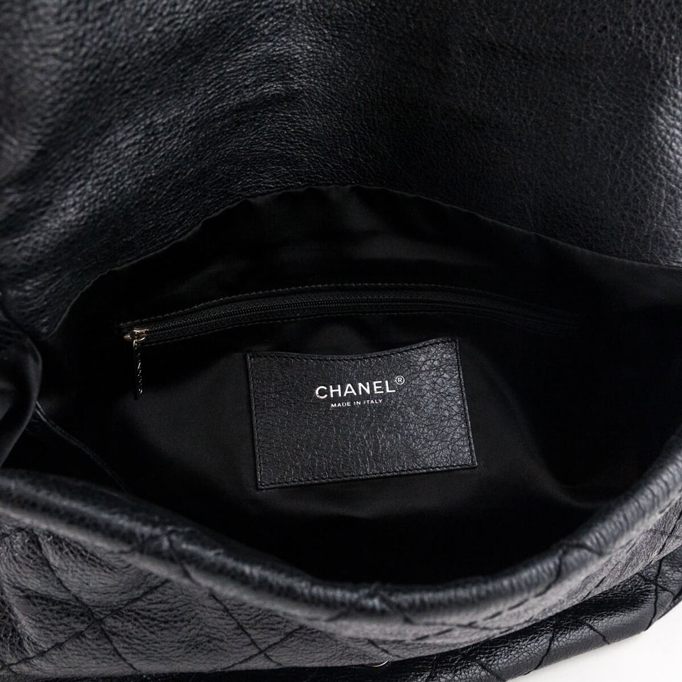 Chanel Black Glazed Calfskin Stitched XL On The Road Flap