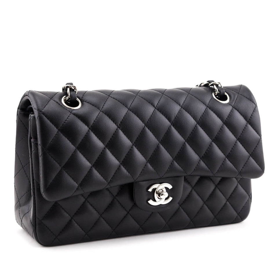 Chanel Black Lambskin Quilted Medium Double Flap