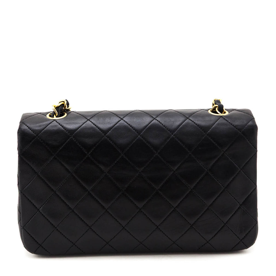 Chanel Black Lambskin Quilted Vintage Small Full Flap Crossbody Bag
