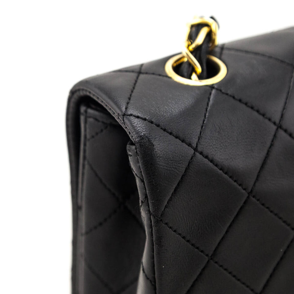 Chanel Black Lambskin Quilted Vintage Small Full Flap Crossbody Bag