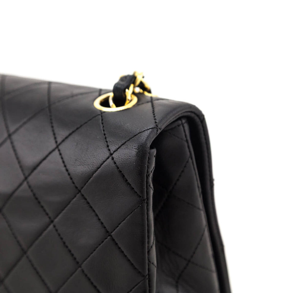 Chanel Black Lambskin Quilted Vintage Small Full Flap Crossbody Bag