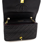Chanel Black Lambskin Quilted Vintage Small Full Flap Crossbody Bag