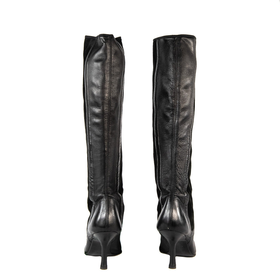 Chanel Black Leather Cap Toe Knee High Boots Size 6.5 | EU 36.5