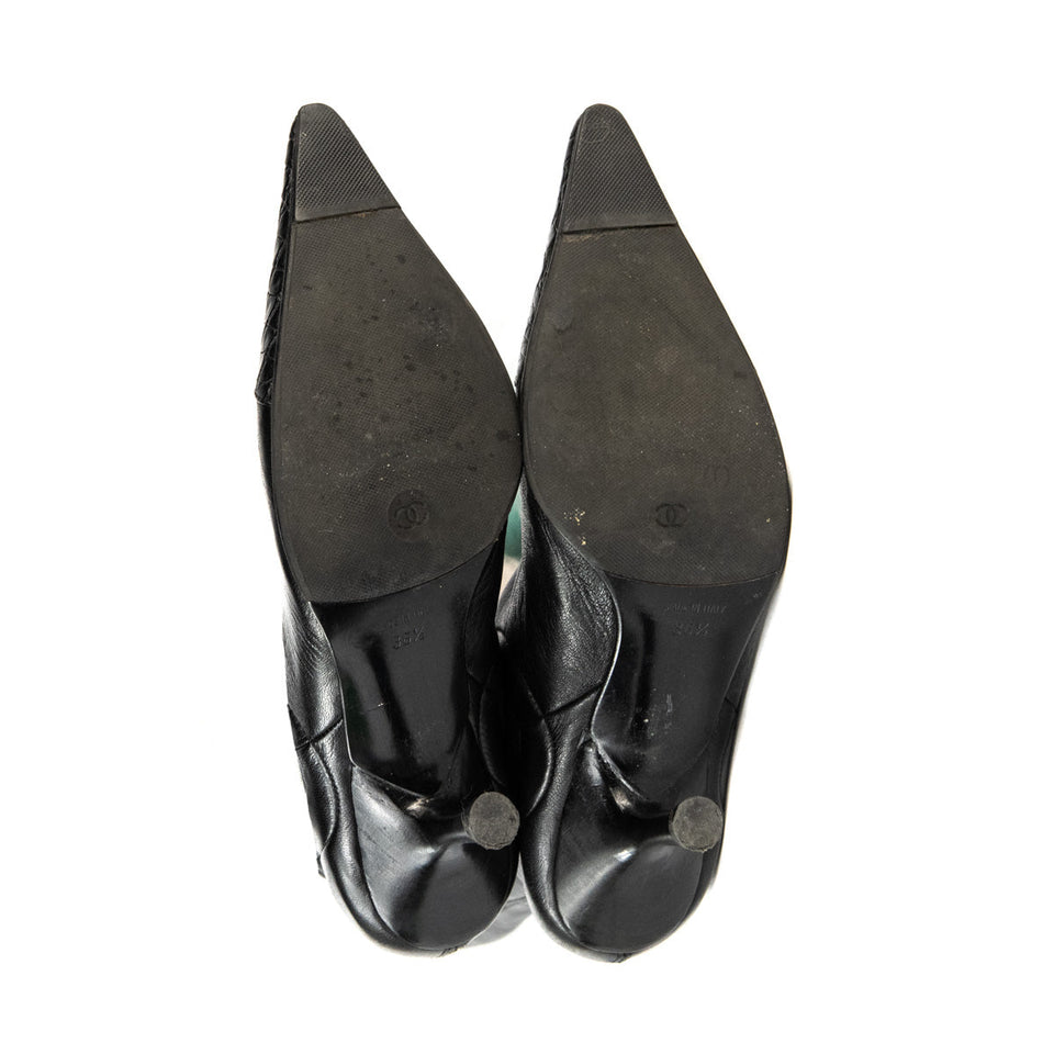 Chanel Black Leather Cap Toe Knee High Boots Size 6.5 | EU 36.5