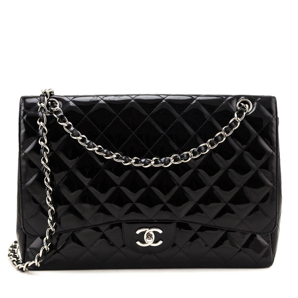 Chanel Black Patent Quilted Jumbo Single Flap