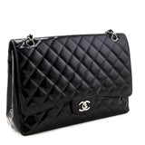 Chanel Black Patent Quilted Jumbo Single Flap