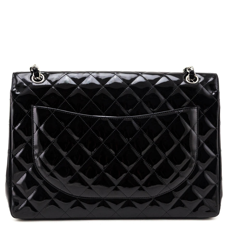Chanel Black Patent Quilted Jumbo Single Flap