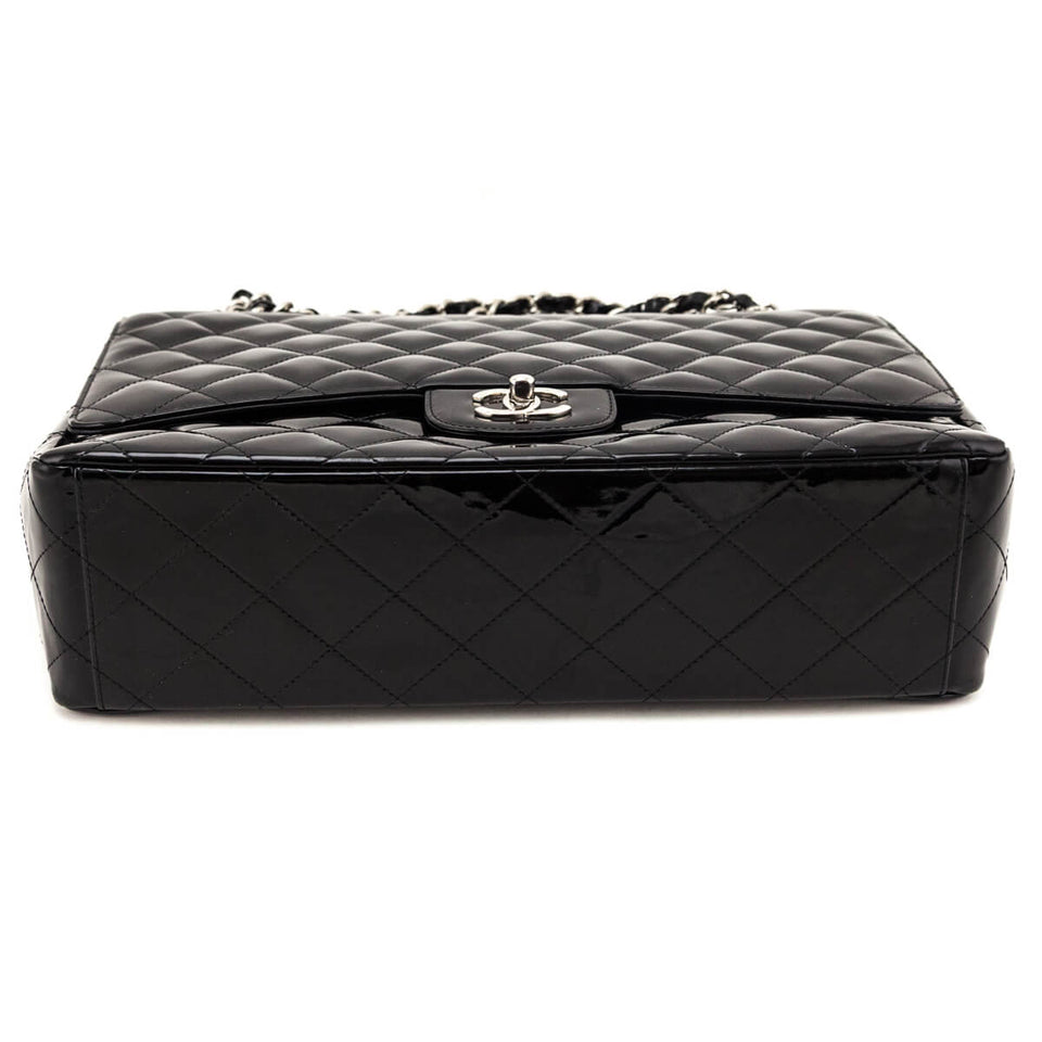 Chanel Black Patent Quilted Jumbo Single Flap