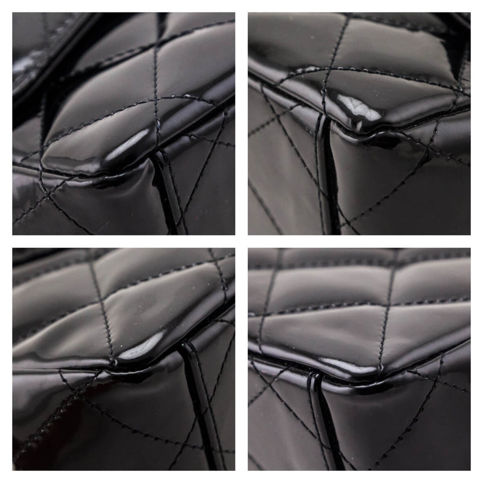 Chanel Black Patent Quilted Jumbo Single Flap