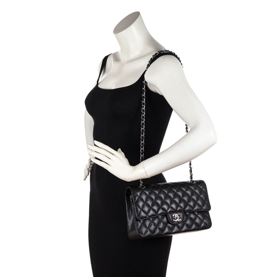 Chanel Black Quilted Caviar Medium Classic Double Flap Bag