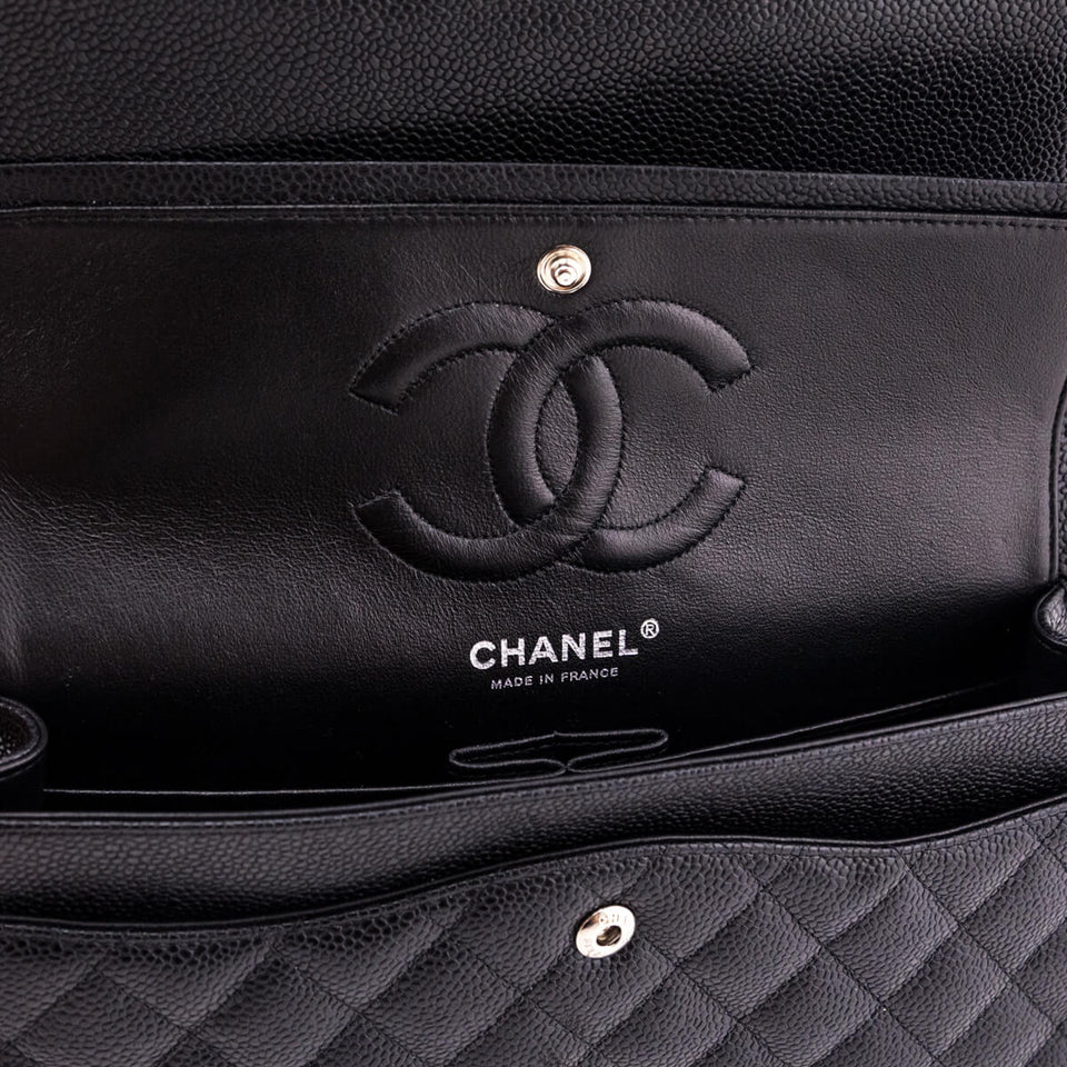 Chanel Black Quilted Caviar Medium Classic Double Flap Bag