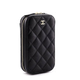 Chanel Black Quilted Caviar Zip Around Chain Phone Case