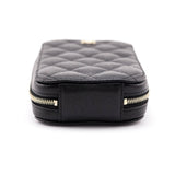 Chanel Black Quilted Caviar Zip Around Chain Phone Case