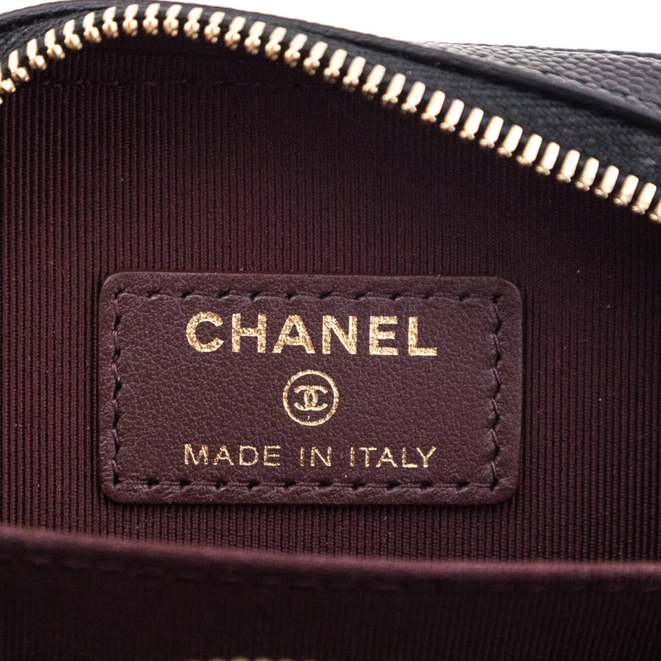Chanel Black Quilted Caviar Zip Around Chain Phone Case