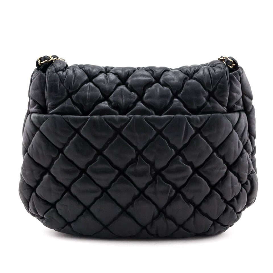 Chanel Black Quilted Lambskin Bubble Large Flap Shoulder Bag