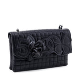 Chanel Black Quilted Lambskin Chocolate Bar Camellia No. 5 Pochette