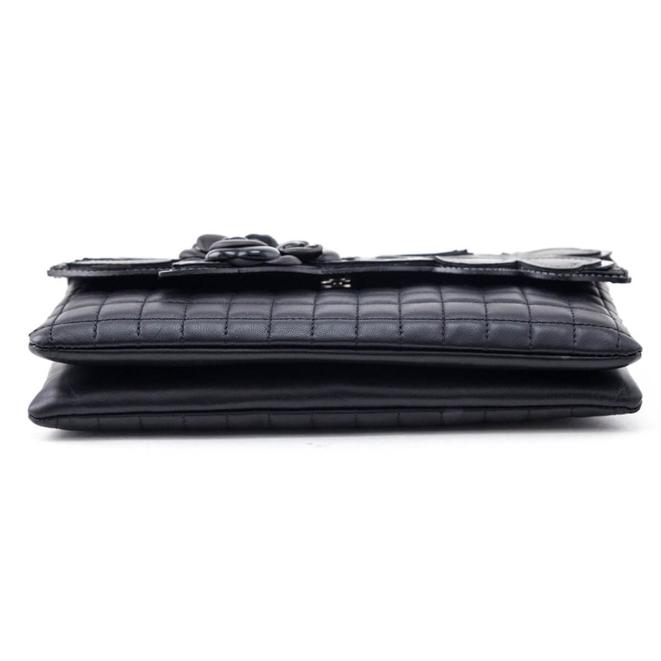 Chanel Black Quilted Lambskin Chocolate Bar Camellia No. 5 Pochette