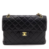 Chanel Black Quilted Lambskin Vintage Jumbo Double Sided Classic Flap Bag