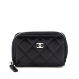 Chanel Black Quilted Lambskin Zip Around Coin Purse Wallet