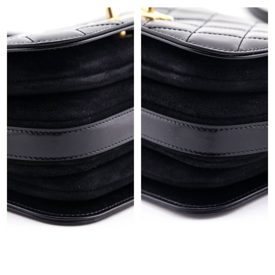 Chanel Black Quilted Shiny Calfskin & Suede Mini Messenger Bag