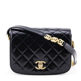 Chanel Black Quilted Shiny Calfskin & Suede Mini Messenger Bag