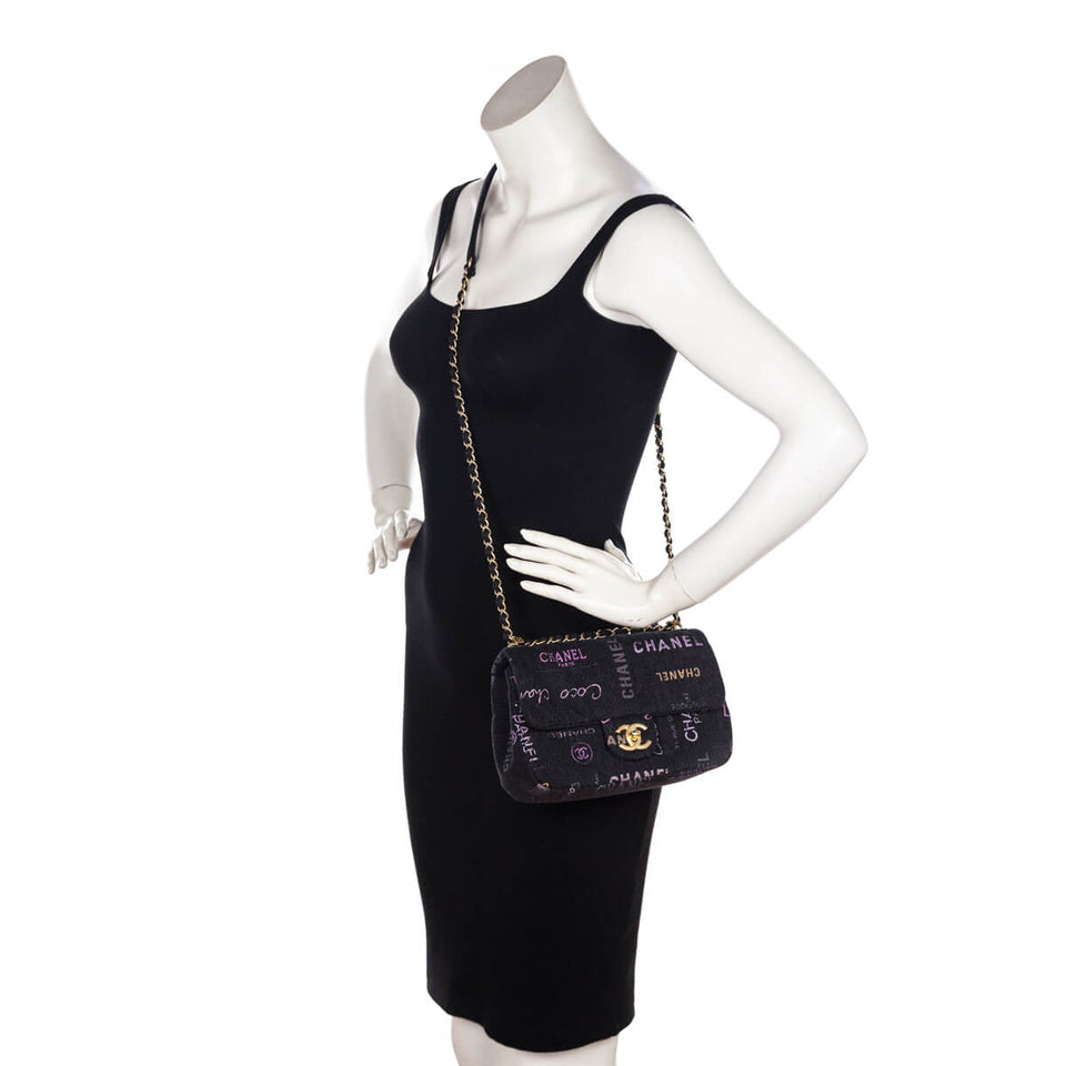 Chanel Black Quilted Small Denim Mood Rectangular Flap Bag