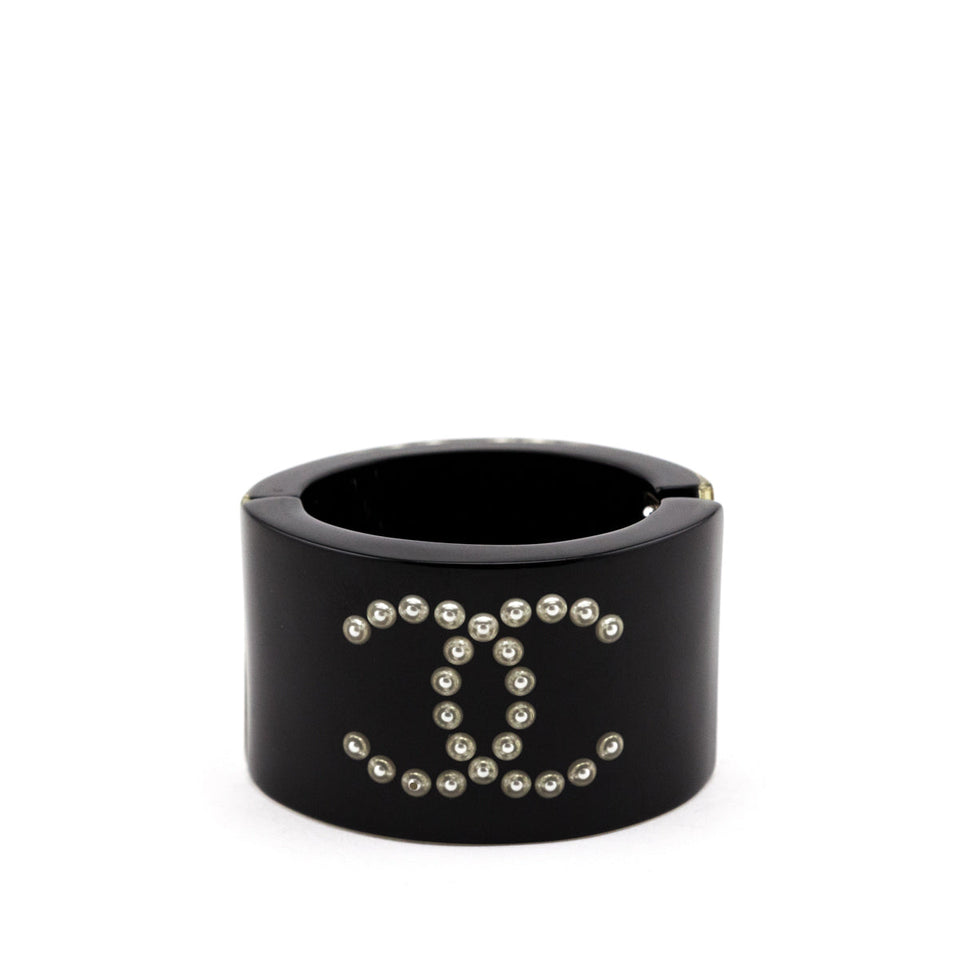 Chanel Black Resin Pearl CC Bangle Cuff