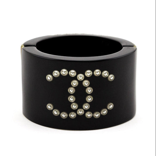 Chanel Black Resin Pearl CC Bangle Cuff
