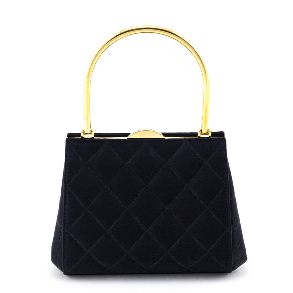 Chanel Black Satin Vintage Quilted Frame Evening Bag