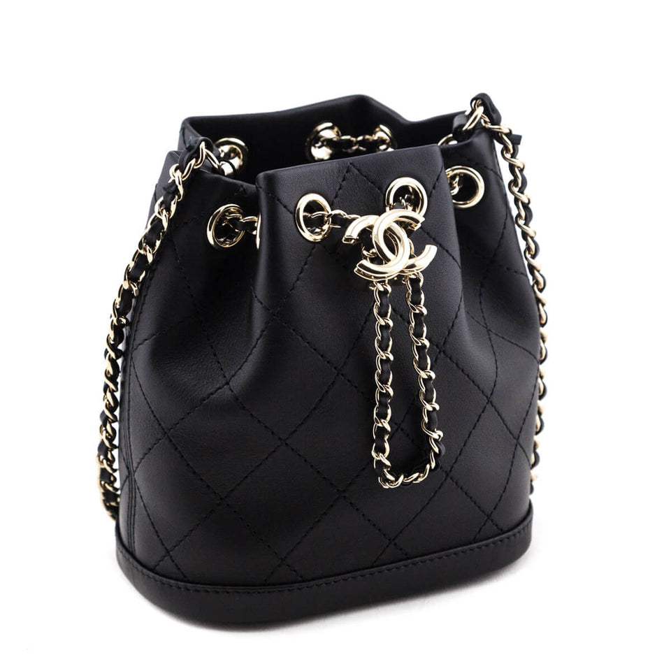 Chanel Black Stitched Calfskin Mini Drawstring Bag GHW