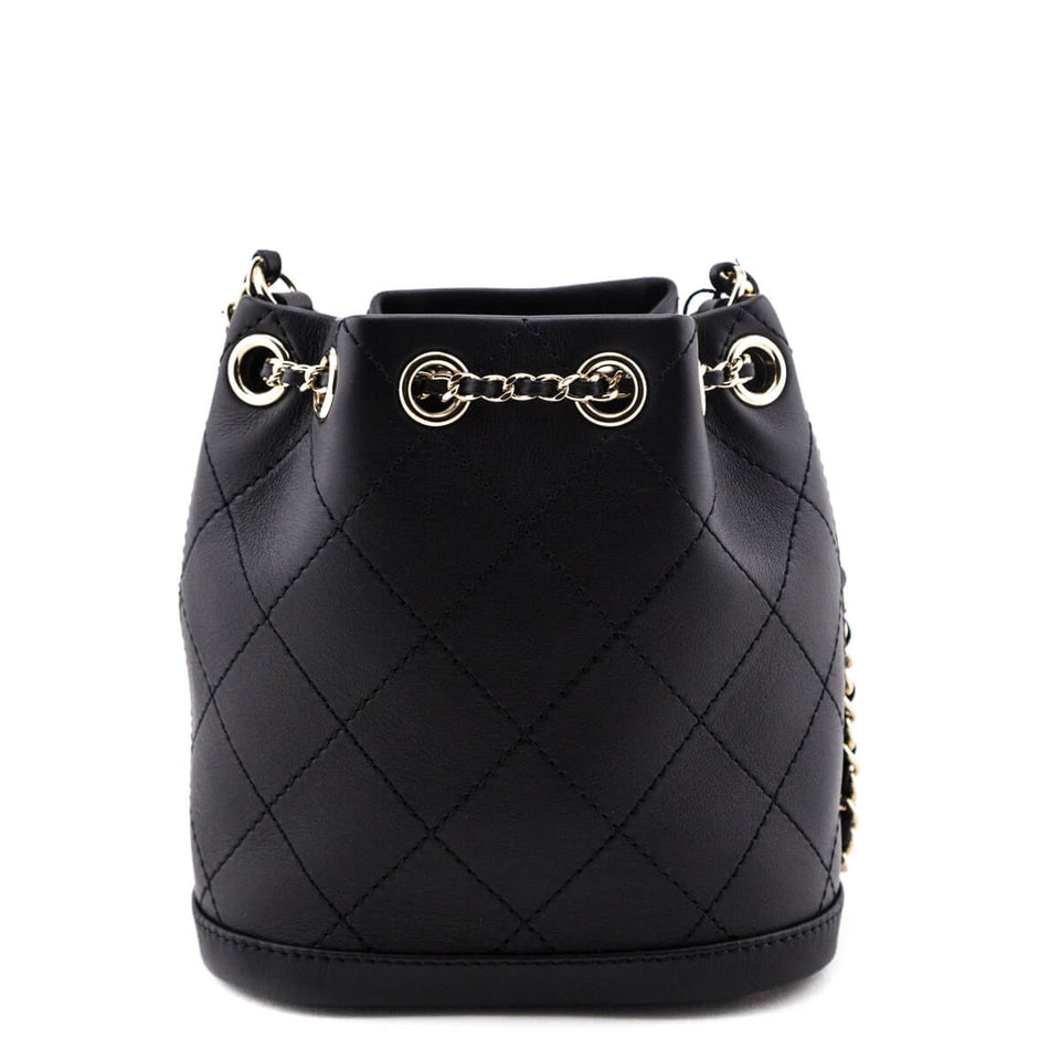 Chanel Black Stitched Calfskin Mini Drawstring Bag GHW