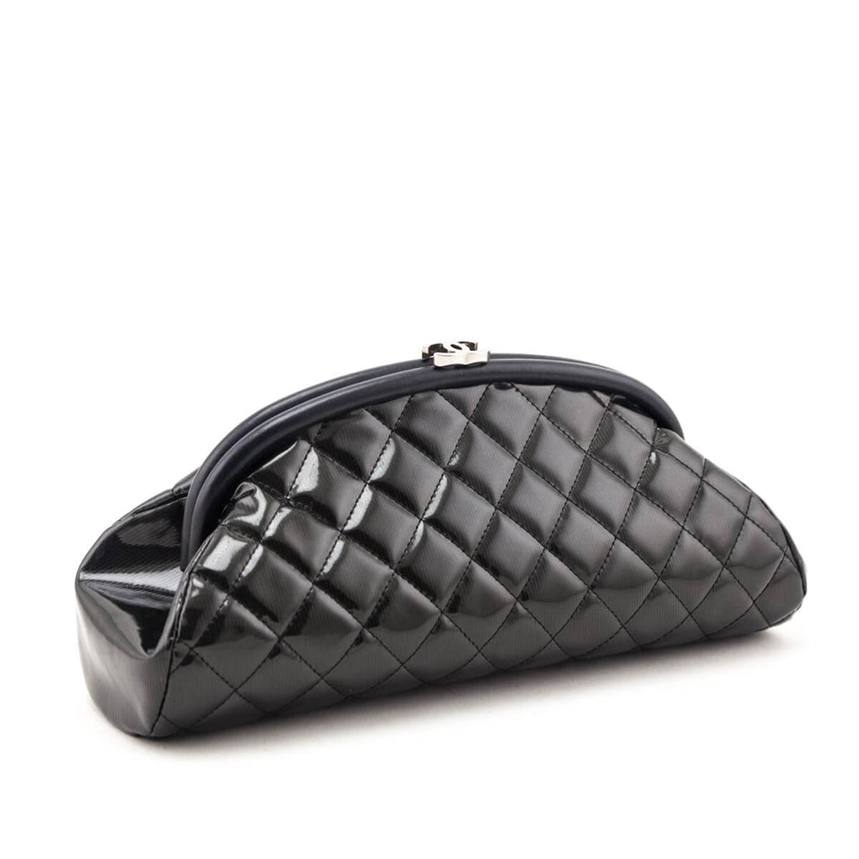 Chanel Black Striped Patent Quilted Timeless Clutch