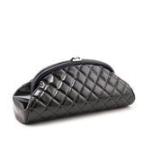 Chanel Black Striped Patent Quilted Timeless Clutch
